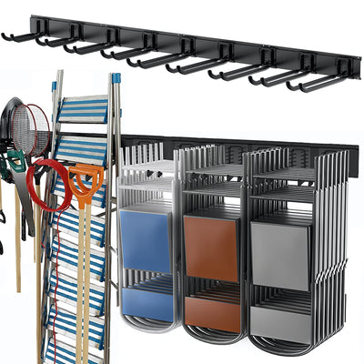 TORACK Tool Storage Rack, Heavy Duty Steel Garage Wall Mount Garden Tool Organizer for Ladders, Chairs, Shovels, Broom, Power tools (8-Pack 5.7"-11" Mixed Hooks, up to 800 lbs)