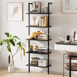 aboxoo Ladder Shelf 2PCS Open Bookshelf 5-Tier Wood Wall-Mounted Black Bookcase Storage Rack Open Industrial Modern Plant Stand Utility Organizer Bookcase Metal Frame Furniture Office Kitchen Bedroom aboxoo