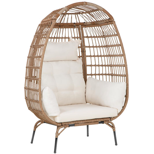 Oversized Egg Chair with Stand, Room Decor Aesthetic Reading Chair, Lounge Chairs for Outside Wicker Egg Chair, Outdoor Chairs Comfortable Rattan Chair, 352Lb Capacity Patio Chairs Outdoor Fu - WoodArtSupply