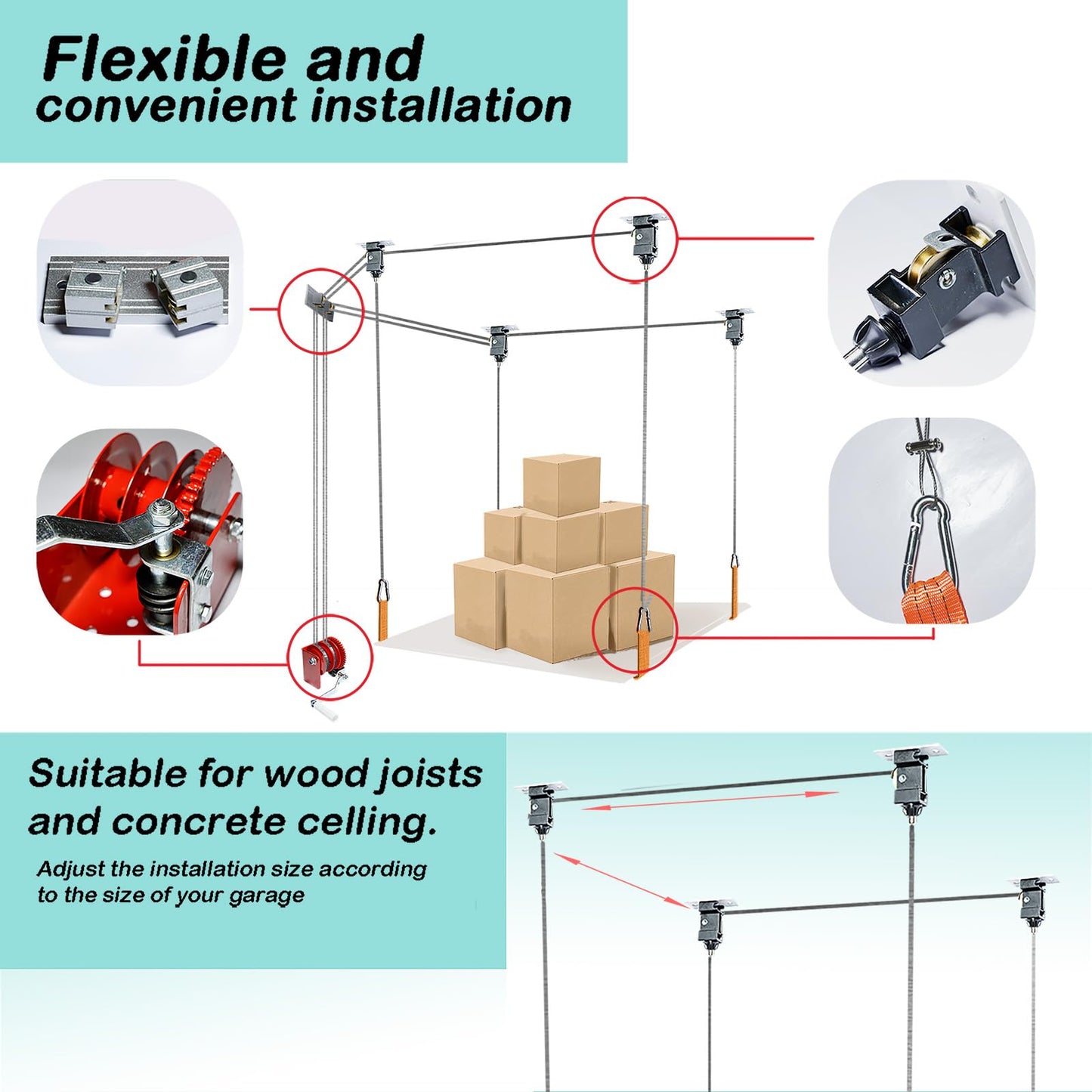 Wrangler Hardtop Hoist, Safe Anti-Drop Overhead Garage Storage Pulley Lift System for Ford Bronco, Easy One-Person Operation,Ceiling Mounted Storage Racks