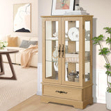 Curio Cabinet with Lighted(Light Blub Included),Tall Leg Glass Door Antique Cabinet,47"Curio Display Cabinet with 3-Tier Adjustable Glass Shelves,Curio Display Cabinet for Living Room (Light Oak) XUWANSHANG