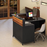 Condemo L-Shaped Reception Desk with LED Lights, 60 inch Modern Front Desk, Checkout Counter Table for Office, Lobby, Cafe, Beauty Salon, Black and Walnut Condemo