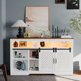 amzzar 58” Wooden Farmhouse TV Stand for 65 inch TV, Rustic Tall Entertainment Center with Power Outlets and Sliding Barn Door, TV Console Cabinet with Storage for Living Room, White, Large amzzar