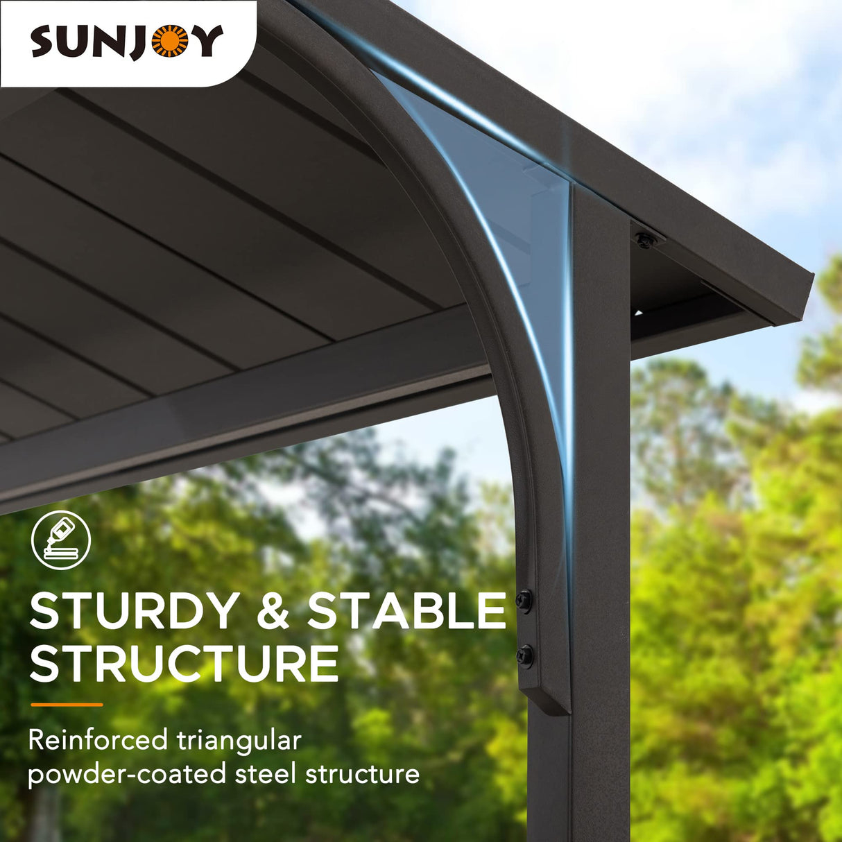Sunjoy Grill Gazebo 5 ft. x 8 ft. Brown Steel Frame Double Tiered Hardtop Gazebo with Ceiling Hook and Shelves Sunjoy