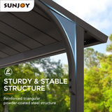 Sunjoy Grill Gazebo 5 ft. x 8 ft. Brown Steel Frame Double Tiered Hardtop Gazebo with Ceiling Hook and Shelves Sunjoy