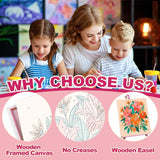 cviokrdu 4 Pack Paint by Numbers Kit for Kids with Frame - Wooden Easel, Flowers Paint by Numbers for Kids Ages 4 8 12, Easy Flower Acrylic Oil Painting Kits for Home Wall Decoration 8x8 inch cviokrdu