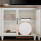 WAMPAT TV Stand for 43 Inch, Wood Console Table Storage Cabinet for Living Room, Kitchen Sideboard Buffet Cabinet With Glass Door for Dining Room, Off White WAMPAT