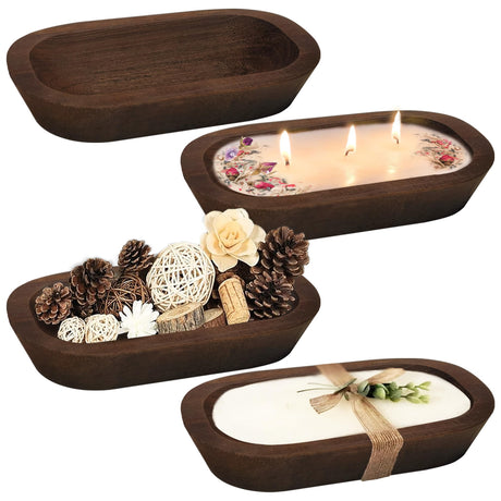 Royxen 4 Pack Dough Bowl for Candle, Wooden Dough Bowls Paulownia, Rustic Bowl Vintage, Bowls for Candle, 9.5 x 5.5 Inch, Brown Royxen