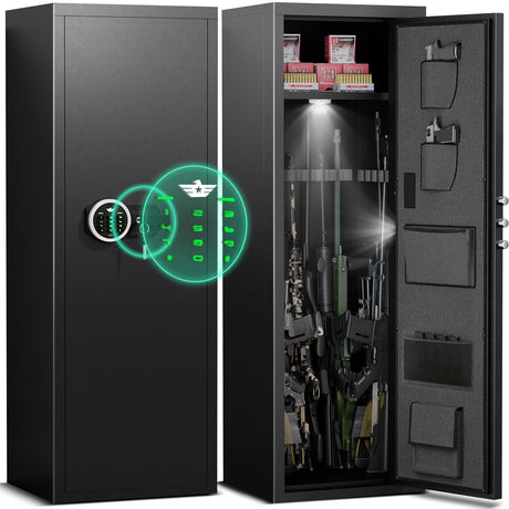 Riflewell 6-10 Gun Rifle Safe, Digital Keypad Large Unassembled Gun Safes for Rifle and Shotgun, Rifle Safe with Backlit Keypad & Dual LED Light, Removable Shelves & Adjustable Ammo Box Riflewell