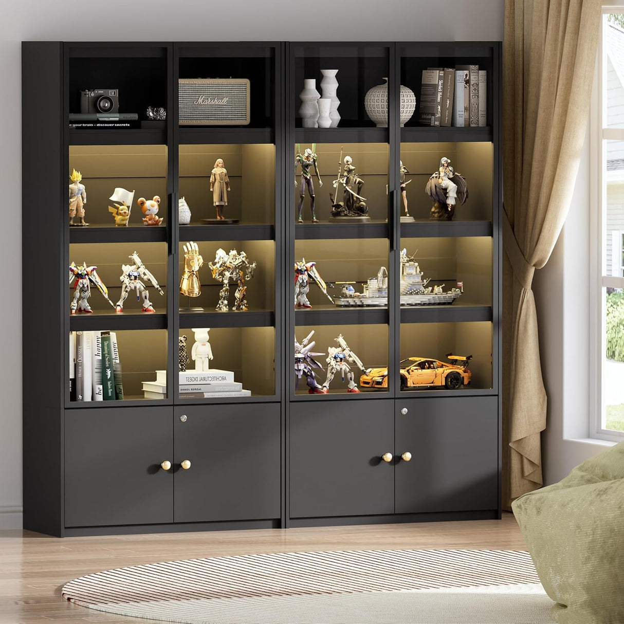 PAKASEPT 5 Tier Display Case with Glass Doors, 65" Display Cabinet with LED Light, Tall Curio Cabinets Display Shelf for Collectibles, Bookcase Bookshelf for Bedroom, Living Room PAKASEPT