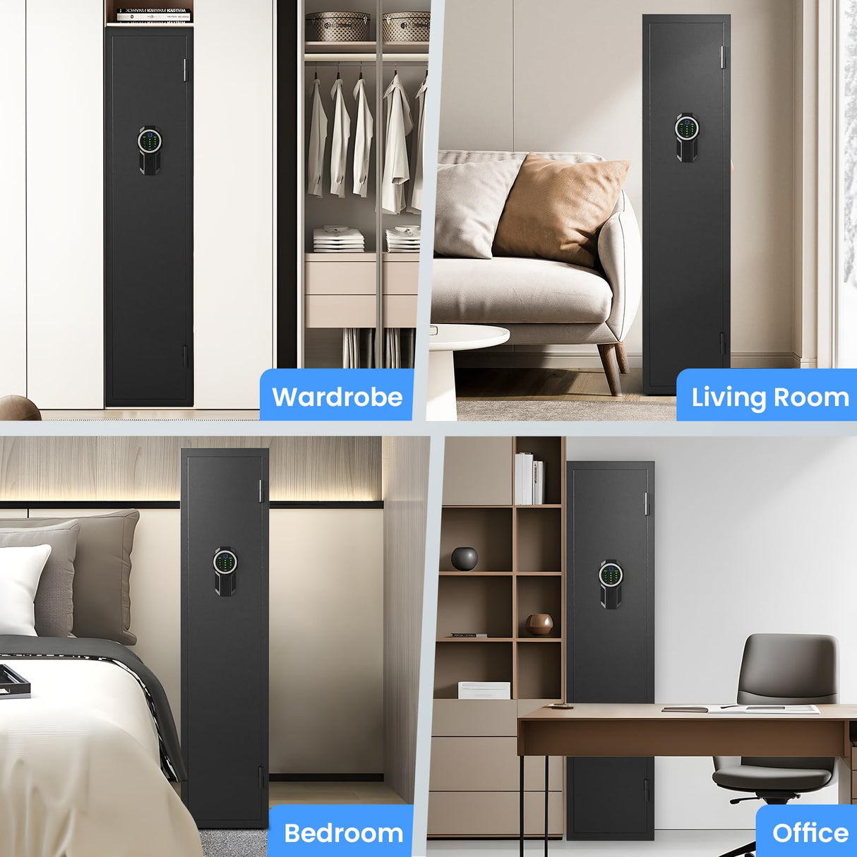 Gun Safe, 2-3 Fingerprint Gun Safes for Home Rifle and Pistols, Quick Access Gun Safe for Rifles and Shotguns with Adjustable Gun Support & Removable Shelf, Long Gun Safe with Dual Alarm & Mute Mode silkight