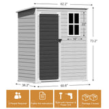 Outdoor Resin Storage Shed with Floor Included 5x3 FT, Waterproof Outside Sheds with Window Lockable Door, Plastic Sheds for Backyard Garden Patio Lawn Tools, Gray WELYAS