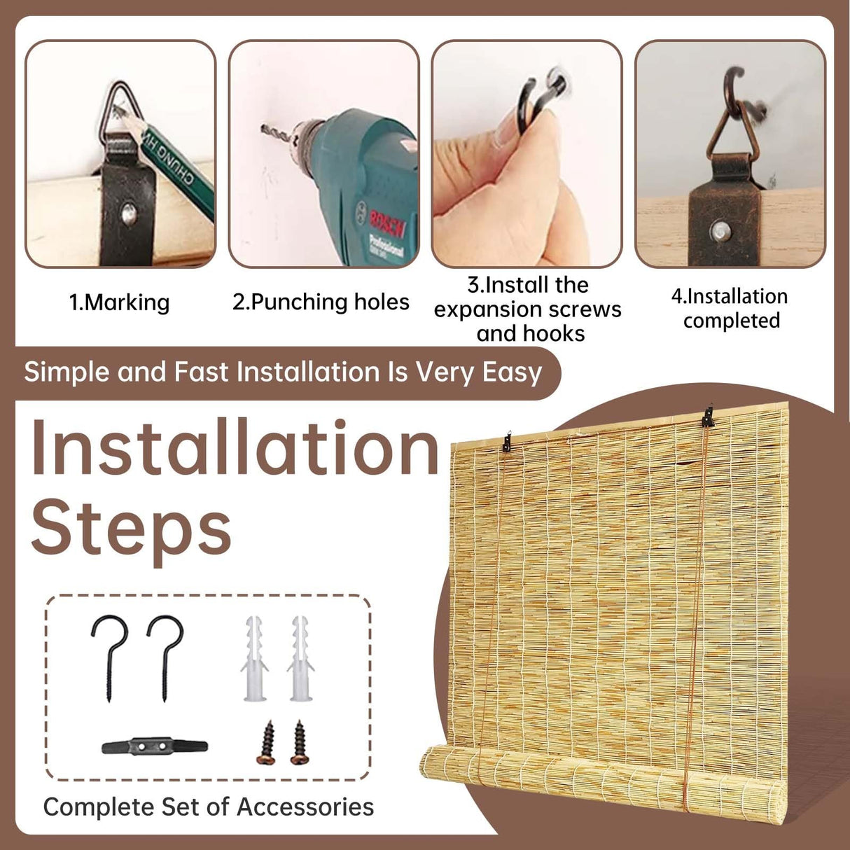 Natural Bamboo Reedcurtain with Lift, Sun Protection Outdoor Reedroller Blinds Retro, Breathable Roll up Shades for Windows, Privacy Protection, Customize, For Windows Patio Porch Indoor Outdoor(Prima XWLSLJFUH