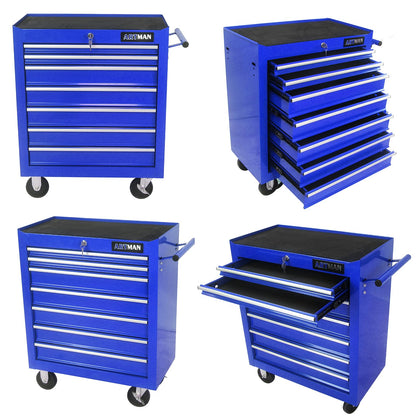 SumKea 7 Drawer Tool Cart, with Key Locking and Parking Brake, Suitable for Garages, Warehouses, Workshops, Repair Shops Tool Chest with Drawers, Blue - WoodArtSupply