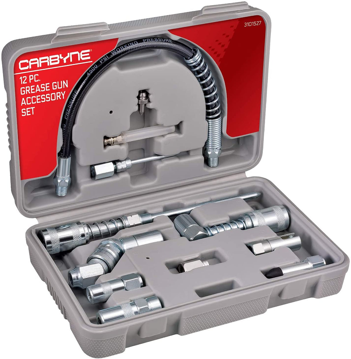 Carbyne 12 Piece Grease Gun Accessory Set | All-in-One Set: Couplers, Nozzles, Adapters and Flex Hose with Durable Storage Case • from a Family-Run Tool Company Based in The U.S.A. Carbyne