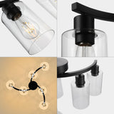 CNRATYE 6-Light Modern Farmhouse Black Chandelier, Contemporary Dining Room Light Fixture, Adjustable Height Hanging Industrial Pendant Lights Kitchen Island, Clear Glass Shade CNRATYE