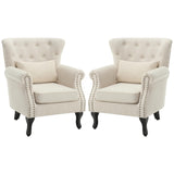 ABET Linen Wingback Chair Set of 2, Upholstered Club Chair for Living Room, Modern Rivet Trim Accent Armchair with Removable Lumbar Pillow, Comfy Single Sofa for Living Reading Room, Beige ABET
