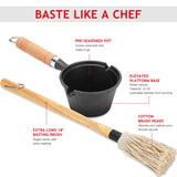 6 Pieces Iron Basting Pot and Brush for Grilling Barbecue Accessories 18 Inches Grill Basting Brush Wooden Long Handle BBQ Mop Brush for Sauce with Extra Replacement Heads and Saucepan for Grilling Nuogo