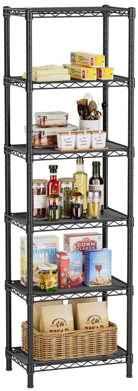 Golpart 6 Tier Adjustable Storage Shelves Narrow Mesh Gaps Metal Utility Shelf Wire Shelving Unit Organizer Rack for Home Kitchen Office Bathroom Pantry Room10 D x 16" W x 60" H Black Golpart