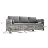 Outsunny Patio Couch PE Wicker Deep Seating Outdoor Sofa with Removable Cushions, 3 Seater Rattan Sofa, Outdoor Furniture for Balcony, Deck, Garden and Poolside, Gray Outsunny