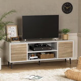 YESHOMY Modern TV Stand for 65" Television, Entertainment Center with Two Storage Cabinets, Retro Style Media Console for Living Room, Bedroom, Office, 58 Inch, White and Coffee YESHOMY