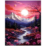 xcemhil Paint by Numbers Kit for Adults Landscape, Paint by Number Moutain and Moon, Pink Landscape Paint by Numbers Kit for Adults Beginner for Gift and Home Wall Decor 16x20 Inch xcemhil