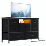 Jojoka 8 Dresser TV Stand with Power Outlet & LED for 55'' TV, Long Dresser for Bedroom with 8 Deep Drawers, Wide Console Table for Storage in Closet, Living Room, Entryway, Wood Top Jojoka
