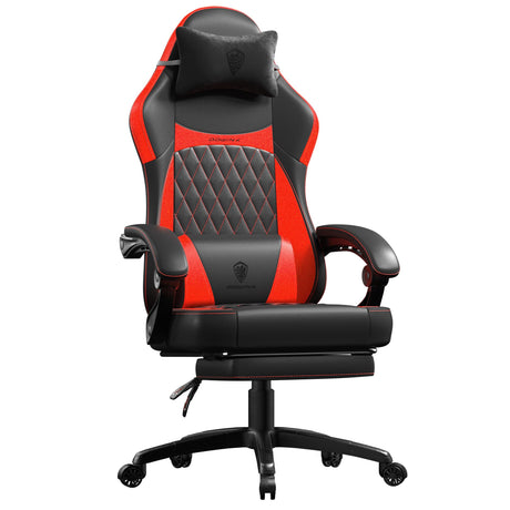 Dowinx Gaming Chair with Pocket Spring Cushion, Ergonomic Computer Chair with Massage Lumbar and Footrest for Adults, High Back Game Chair Leather for Office Gaming 300LBS, Red New Dowinx