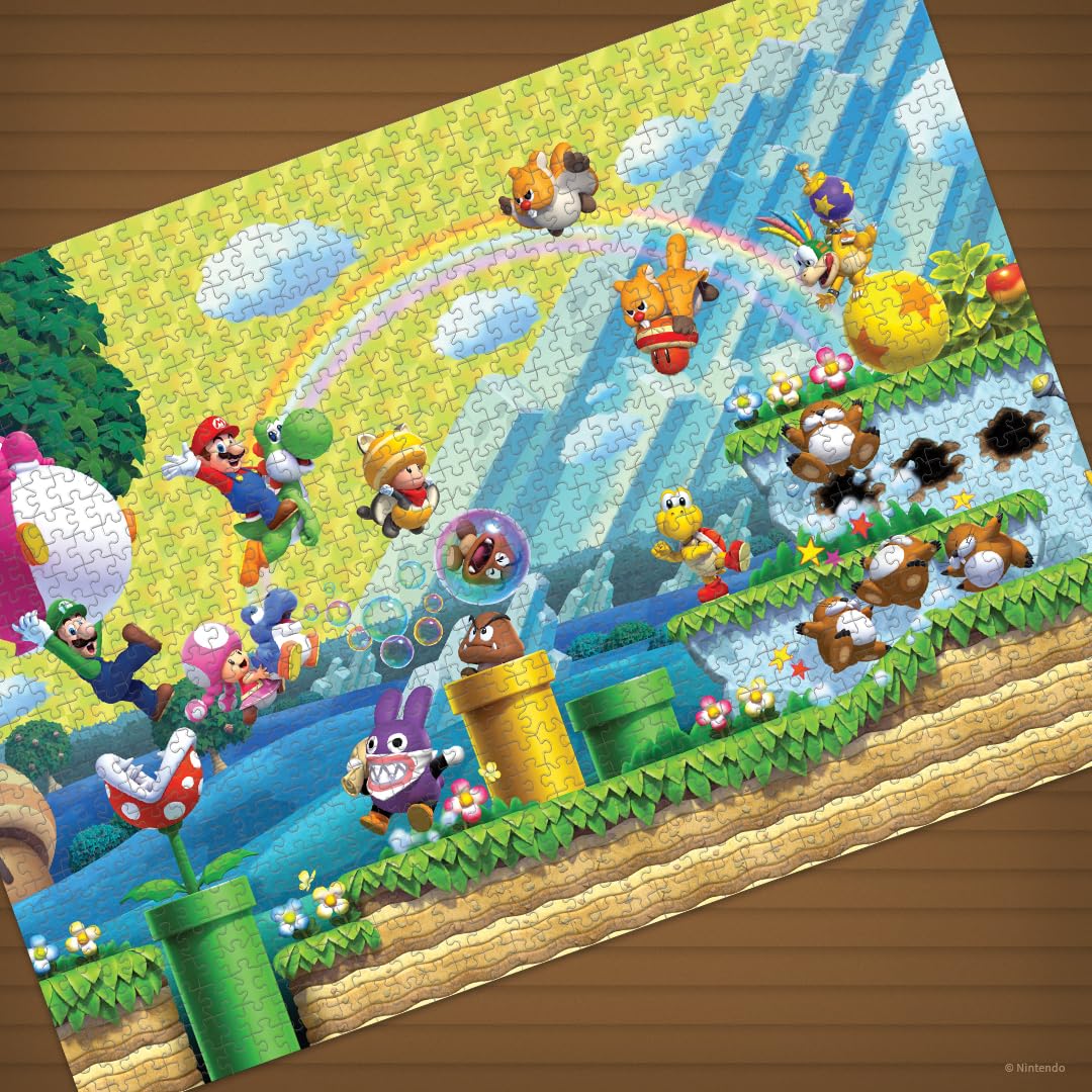 Super Mario “Chaos & Fun” 1,000 Piece Jigsaw Puzzle, Dimensions 19” x 27”, Collectible Puzzle Artwork Featuring Mario, Luigi, Nabbit and More! Officially Licensed Nintendo Puzzle & Merchandise USAOPOLY