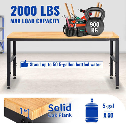 Adjustable Height Workbench with 2000 LBS Load Capacity, Power Outlets, Hardwood Top - Ideal for Garage, Office, and Home - WoodArtSupply