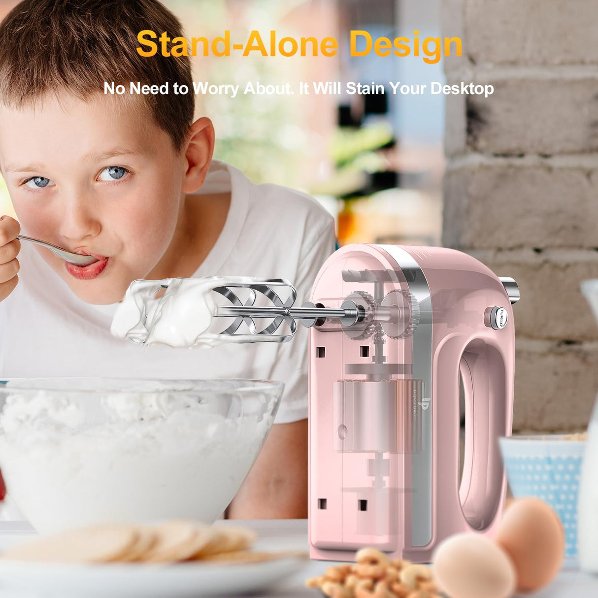 Hand Mixer Electric, 400W Food Mixer 5 Speed Handheld Mixer, 5 Stainless Steel Accessories, Storage Box, Kitchen Mixer with Cord for Cream, Cookies, Dishwasher Safe, Pink LILPARTNER