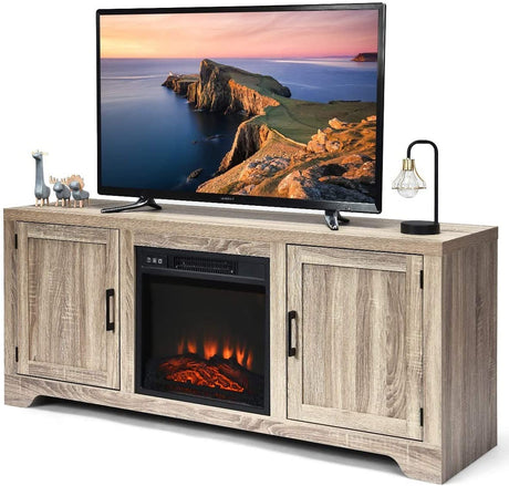 LUARANE Modern Farmhouse TV Stand, Wooden TV Cabinet for TVs up to 65", Television Console with Double Barn Doors Adjustable Shelves, Suitable for 18" x 17" Fireplace LDAILY