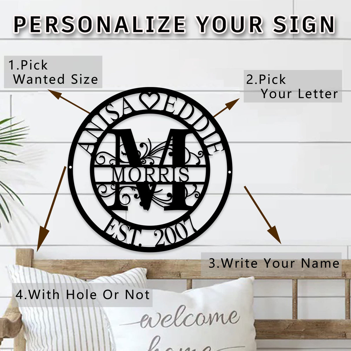 Custom Metal Sign, Metal Name Sign, Metal Wall Art, Monogram Wall Decor, Outdoor Decor Sign, Personalized Family Name Sign, Metal Letters, Wedding, ZLOOREE