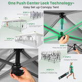 COBIZI 10x30 Pop Up Canopy with 8 Sidewalls, Canopy Tent for Parties, One Push Waterproof Commercial Wedding Canopy with Air Vent, UPF50+ Ez Outdoor Gazebo, Roller Bag, Sandbag, Stakes, Ropes, White COBIZI