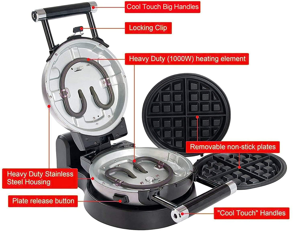 Health and Home 3-in-1 Waffle, Omelet, Egg Waffle Maker, 3 Removable Nonstick Baking Plates, Upgraded 360 Rotating Belgian Maker Health and Home