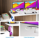 BLKMTY Electric Standing Desk Adjustable Height Computer Desk 24"x55" Home Office Desk Ergonomic Raising Desk Sit Stand Desk with Headphone Hook 20db Noiseless Lifting Desk for Adult, White BLKMTY
