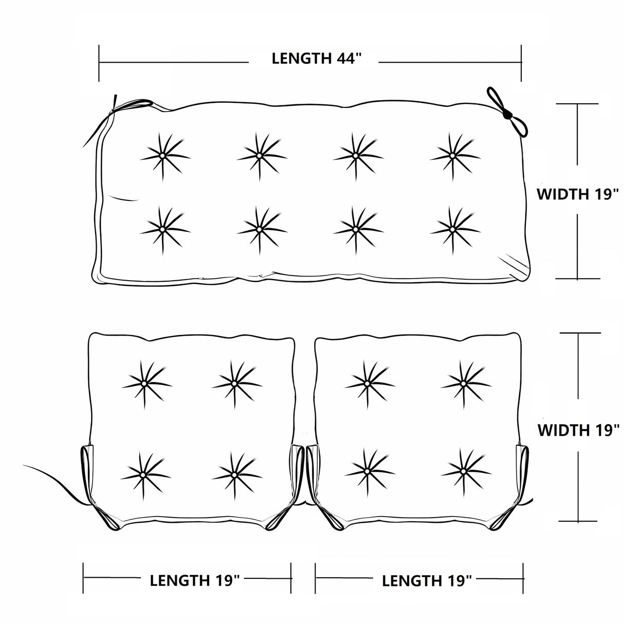 QILLOWAY Outdoor/Indoor Patio Wicker Seat Cushions with Ties Group Loveseat/Two U-Shape Cushions for Patio Furniture,Wicker Loveseat,Bench,Porch,Patio Chair Cushions Set of 3 (Charcoal Grey/Black) QILLOWAY