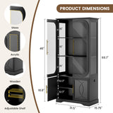 Lareth Display Cabinet with Glass Doors, 69 in Tall Bookcase with LED Lights, Curio Storage Cabinet|Kitchen Pantry Cabinet, 5 Tier Glass Display Case for Living Room, Home Office, Black Lareth