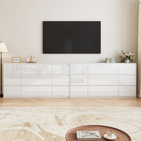 ZORPLIX White Dresser for Bedroom,60.4" W High Gloss Large 9 Drawers Dressers with Handle Free, Wide High Gloss Chest of Drawers Large, Long Modern Storage Drawer Dresser for Bedroom, Living Room ZORPLIX