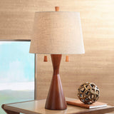 360 Lighting Omar Modern Table Lamp 28 3/4" Tall Warm Brown Wood Hourglass Oatmeal Fabric Tapered Drum Shade for Bedroom Living Room House Home Bedside Nightstand Office Entryway Kids Family 360 Lighting