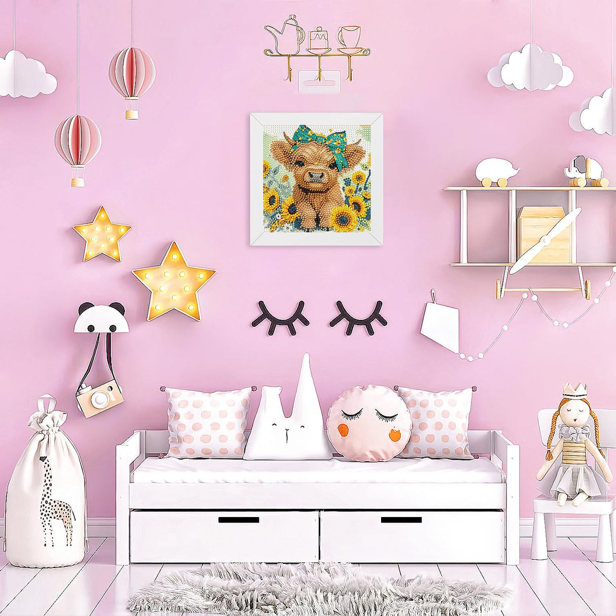 WEMEON Cow Diamond Art Painting Kits for Kids with Frame,Animal Diamond Art for Kids Ages 4-8-12,Package for Gift and Home Wall Decor(7x7inch) WEMEON