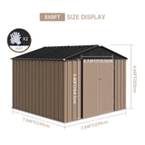 GarveeLife 7.5x8.5 ft Outdoor Storage Shed, Large Steel Multipurpose Yard Shed, Metal Outdoor Tool Shed with Sloped Roof and Door Lock Design for Organizing Tools & Equipment in Yard, Garden, Brown GarveeLife