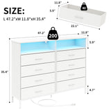 Dresser for Bedroom White Bedroom Dresser with LED Lights and Charging Station, 8 Long Fabric Drawers Dresser, Tall Wide Chest of Drawers Storage Organizer TV Stand for up to 60" TV for Living Room SOOWERY