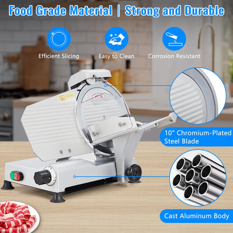 Takywep Meat Slicer, 240W Electric Food Slicer with 10" Stainless Steel Blade and Built-in Sharpening Stone, Adjustable Thickness Meat Slicer for Home and Commercial Use to Cuts Meat, Bread and Cheese Takywep