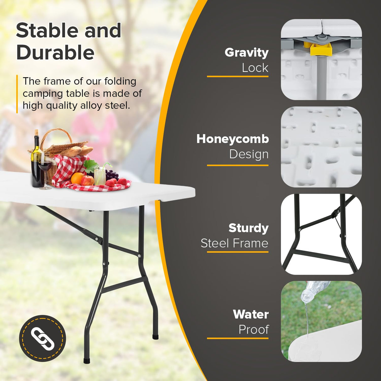 Folding Table 6FT Portable Heavy Duty Plastic Camping Table Foldable Table Plastic Dining Table Indoor Outdoor for Camping, Picnic and Party, White Dopinmin