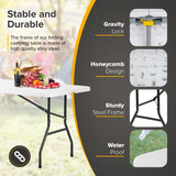 Folding Table 6FT Portable Heavy Duty Plastic Camping Table Foldable Table Plastic Dining Table Indoor Outdoor for Camping, Picnic and Party, White Dopinmin