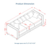 84.5" Wide 3-Seater Velvet Sofa with Storage, Mid Century Modern Chesterfield Couch, Upholstered Love Seat with Deep Seat & Retro Trim Gray Velvet Couch for Living Room, Office, Apartment (Grey) SLEERWAY