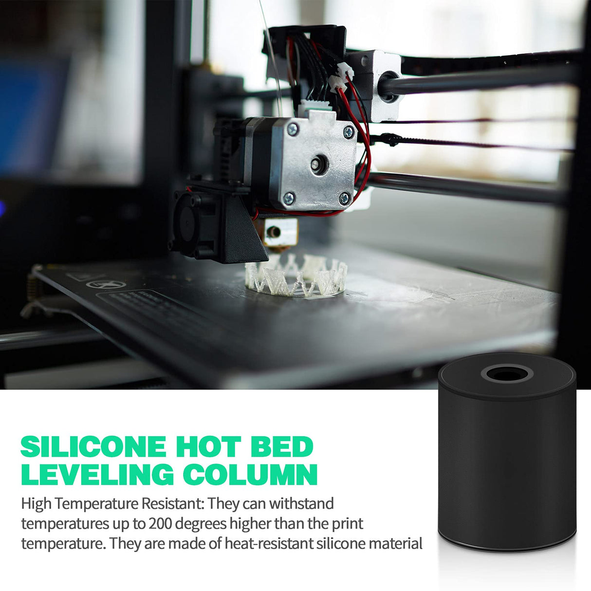 Frienda 8 Pcs 3D Printer Heat Bed Leveling Parts Silicone Solid Column OD 0.63'' ID 0.16 '' Stable Hot Bed Tool Heat Resistant Buffer Compatible with CR-10 Ender 3 Bottom Connect, Black(8 Pieces) Frienda