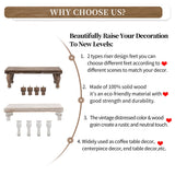 Hanobe Wooden Riser Decorative Tray: Farmhouse Wood Pedestal Display Stand Rustic Whitewashed Tray Riser Centerpiece for Coffee Bar Kitchen Dining Room Home Table Decor, Short & Tall Footed Hanobe