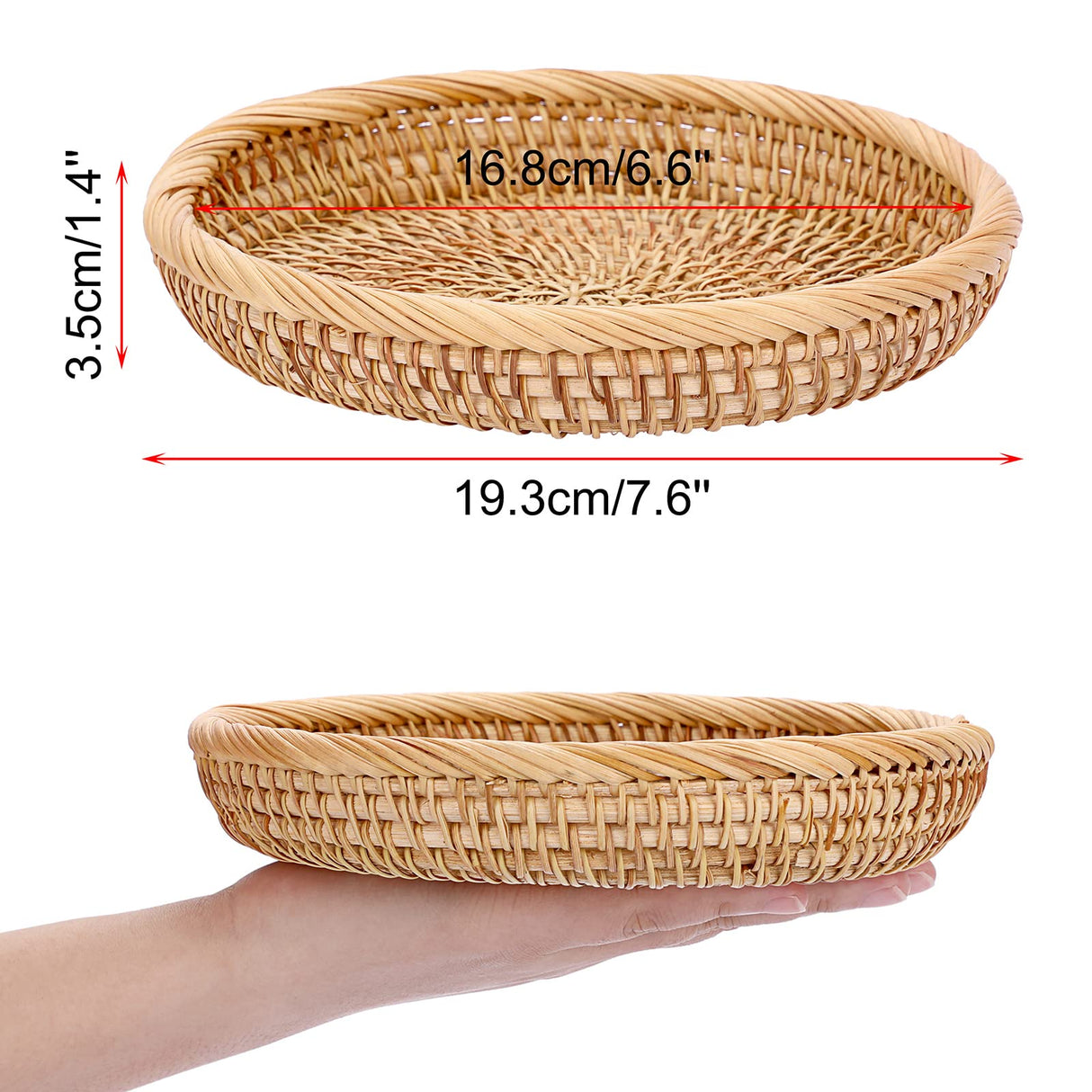 Hipiwe Small Key Basket Bowl for Entryway 7.6" Round Woven Wicker Basket Snacks Fruit Candy Serving Basket Tray Rattan Organizer Basket for Keys Wallet Cell Phone Hipiwe